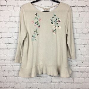 LC Lauren Conrad Cream Embroidered Floral Decadence Sweater Size Large